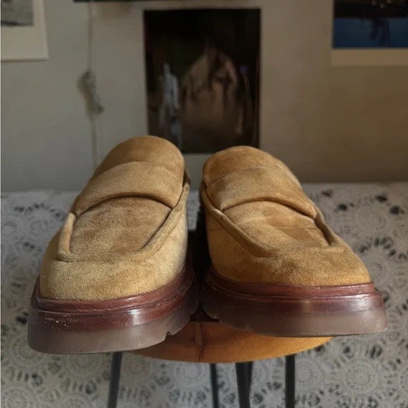 Vince Robin Suede square toe Loafers camel color